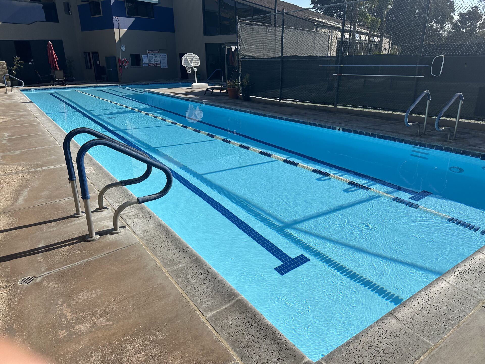 Commercial lap pool with lane lines and a new fiberglass finish