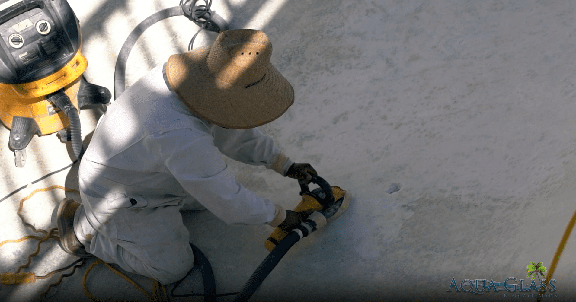 Spa partway through resurfacing, with part of the surface prepared