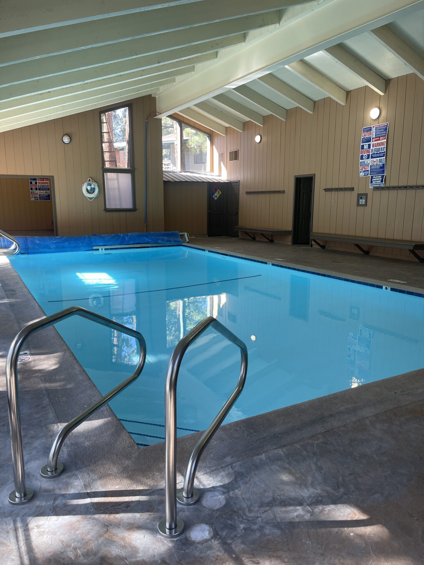 Indoor pool with stainless steel handrails